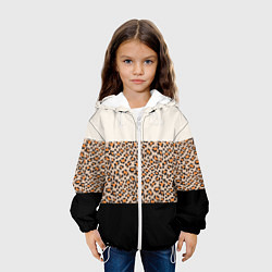 Куртка с капюшоном детская Леопардовый паттерн с черной и бежевой полосой, цвет: 3D-белый — фото 2