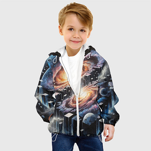 Детская куртка Слияние двух галактик - неоновое свечение / 3D-Белый – фото 4