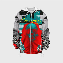 Куртка с капюшоном детская Cyberpunk 2077 гранж, цвет: 3D-белый