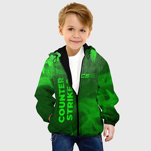 Детская куртка Counter Strike 2 - green gradient вертикально / 3D-Черный – фото 4