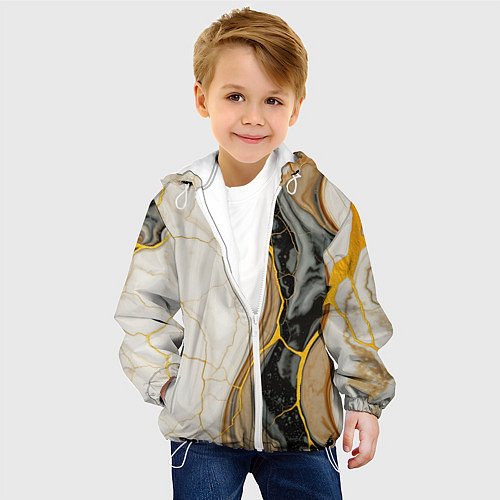 Детская куртка Золотистые прожилки в мраморе / 3D-Белый – фото 4