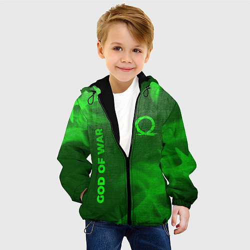 Детская куртка God of War - green gradient вертикально / 3D-Черный – фото 4
