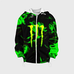 Куртка с капюшоном детская Monster energy кислотное лого огонь, цвет: 3D-белый