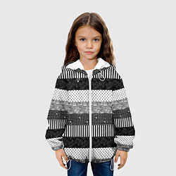 Куртка с капюшоном детская Черно белый полосатый узор из лоскутов, цвет: 3D-белый — фото 2