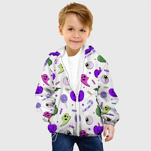 Детская куртка Halloween purple pumpkin pattern / 3D-Белый – фото 4