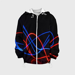 Детская куртка Красно синие неоновые линии на черном фоне