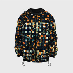 Куртка с капюшоном детская Тёмный синий с оранжевым кубики абстракция, цвет: 3D-черный