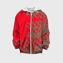 Куртка с капюшоном детская Абстрактные алые пятна на цвете какао, цвет: 3D-белый