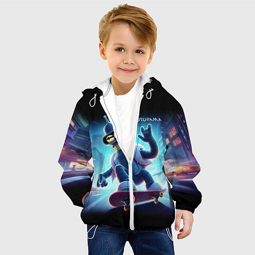 Детская куртка Bender is a skateboarder in neon street - ai art / 3D-Белый – фото 4