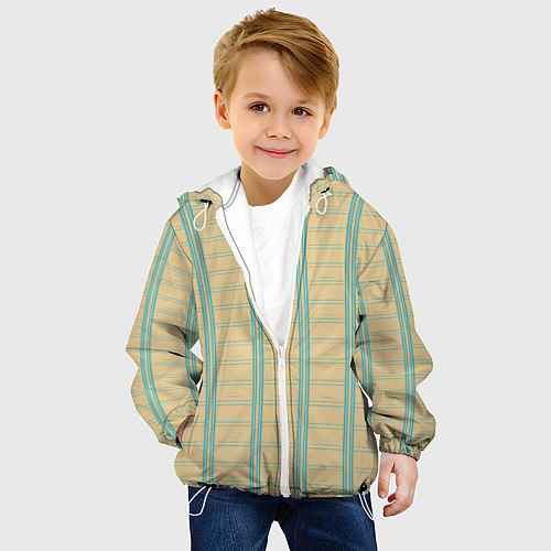 Детская куртка Color beige cage light blue stripes / 3D-Белый – фото 4