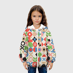 Куртка с капюшоном детская Геометрический узор с цветочными элементами - ретр, цвет: 3D-белый — фото 2