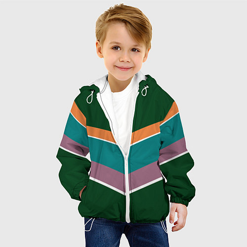 Детская куртка Тёмный зелёный с полосами / 3D-Белый – фото 4