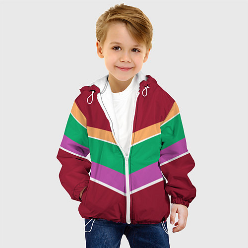 Детская куртка Тёмный красный с полосами / 3D-Белый – фото 4
