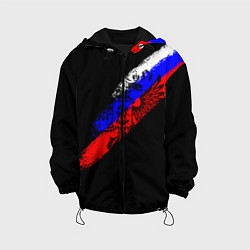 Куртка с капюшоном детская Герб на фоне цветов флага на чёрном фоне, цвет: 3D-черный