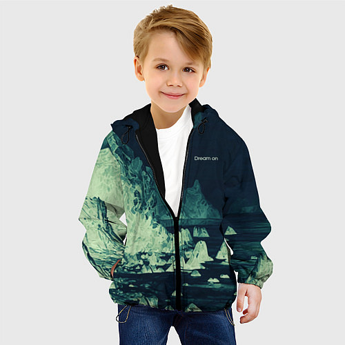 Детская куртка Dream on стилизованный скалистый берег / 3D-Черный – фото 4