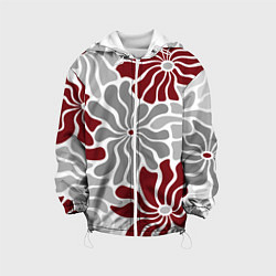 Куртка с капюшоном детская Цветы cherry and grey pattern, цвет: 3D-белый