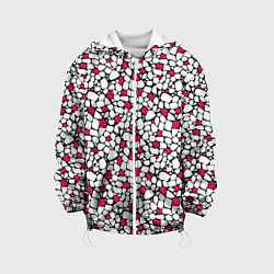 Куртка с капюшоном детская Мелкий красно белый мозаичный узор на черном, цвет: 3D-белый