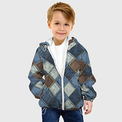 Куртка с капюшоном детская Джинсовый пэчворк ромбовый узор, цвет: 3D-белый — фото 2