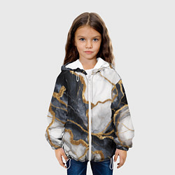 Куртка с капюшоном детская Мрамор белый и черный с золотом, цвет: 3D-белый — фото 2