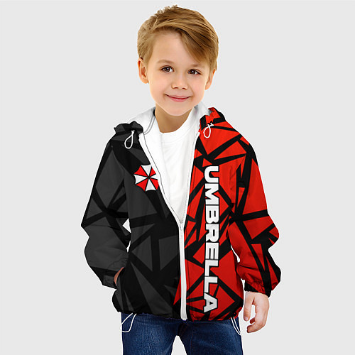 Детская куртка Umbrella corp - красные фрагменты / 3D-Белый – фото 4
