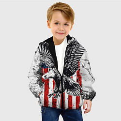 Куртка с капюшоном детская Орел на фоне американского флага USA, цвет: 3D-черный — фото 2