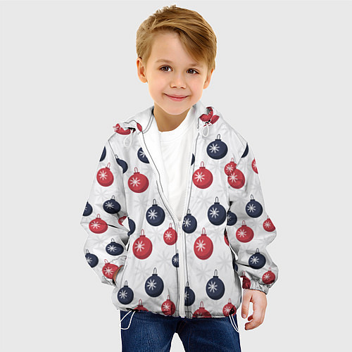 Детская куртка Синие и красные новогодние шары со снежинками / 3D-Белый – фото 4