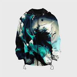 Детская куртка Чёрный с бирюзовым абстракция тёмные краски