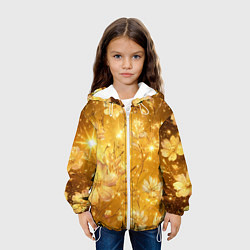 Куртка с капюшоном детская Цветочный золотой с искрами, цвет: 3D-белый — фото 2