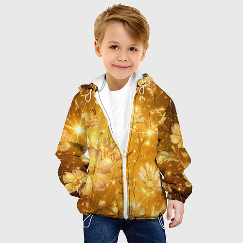 Детская куртка Цветочный золотой с искрами / 3D-Белый – фото 4