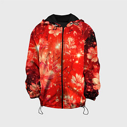 Куртка с капюшоном детская Цветочный красный с искрами, цвет: 3D-черный