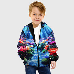 Куртка с капюшоном детская Цветы на глубине освещённые лучами, цвет: 3D-черный — фото 2