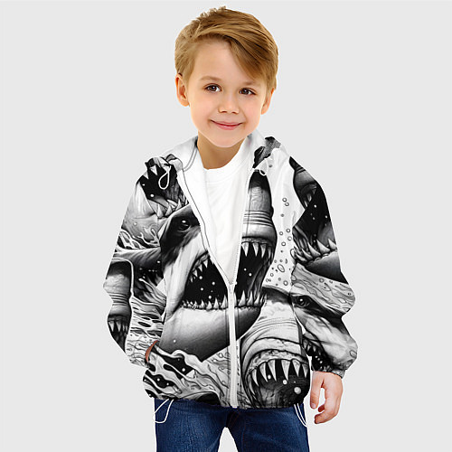 Детская куртка Белая акула - стая / 3D-Белый – фото 4