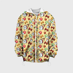 Куртка с капюшоном детская Новогодний паттерн, цвет: 3D-белый