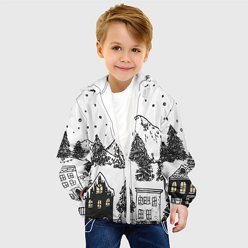 Детская куртка Заснеженный черно-белый город / 3D-Белый – фото 4