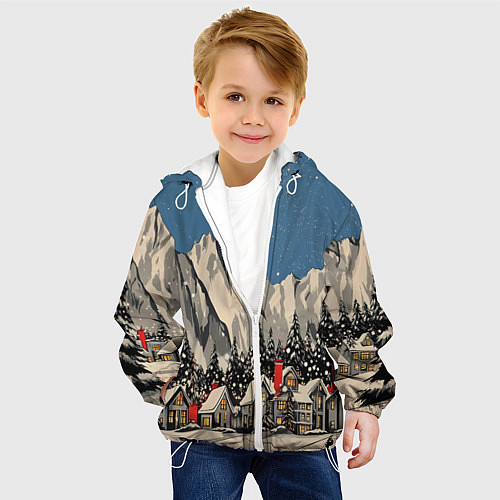 Детская куртка Небольшой новогодний город в горах / 3D-Белый – фото 4