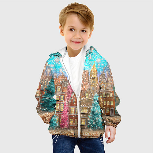 Детская куртка Новогодний город в блестках / 3D-Белый – фото 4
