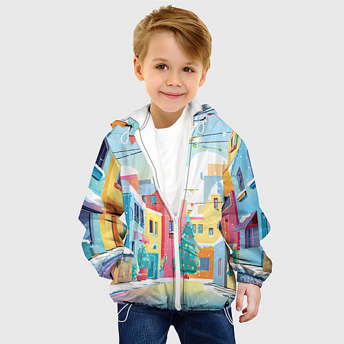 Детская куртка Разноцветный новогодний дворик / 3D-Белый – фото 4