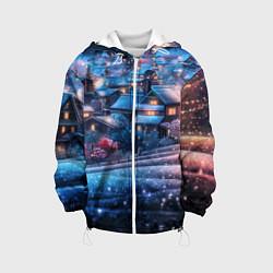 Куртка с капюшоном детская Новогодний двор в блестках, цвет: 3D-белый