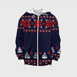 Куртка с капюшоном детская Новогодний вязаный узор, цвет: 3D-белый