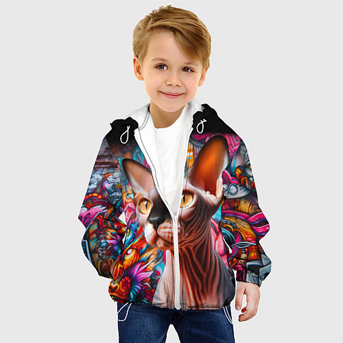 Детская куртка Sphynx on a graffiti background / 3D-Белый – фото 4