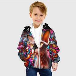 Куртка с капюшоном детская Sphynx on a graffiti background, цвет: 3D-белый — фото 2
