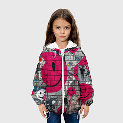 Куртка с капюшоном детская Розовые смайлы граффити, цвет: 3D-белый — фото 2