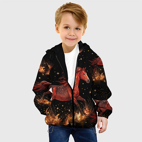 Детская куртка Огненные лошади - паттерн / 3D-Черный – фото 4