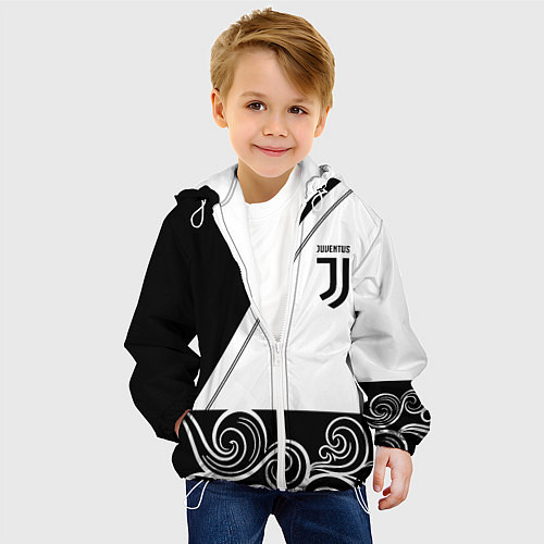 Детская куртка Ювентус геометрия полосы текстура / 3D-Белый – фото 4