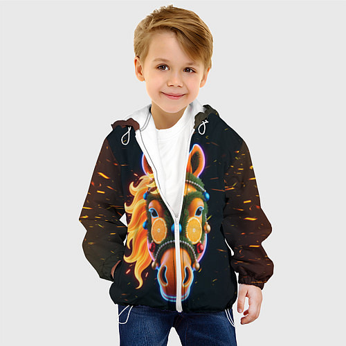 Детская куртка Новогодняя мандариновая лошадь / 3D-Белый – фото 4