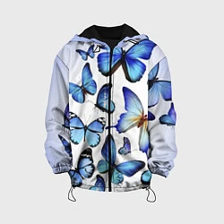 Куртка с капюшоном детская Голубые бабочки, цвет: 3D-черный