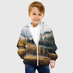 Куртка с капюшоном детская Туман в горах, цвет: 3D-белый — фото 2