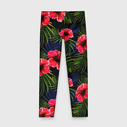 Леггинсы для девочки Тропические цветы и листья, цвет: 3D-принт