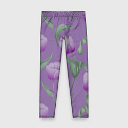 Леггинсы для девочки Фиолетовые тюльпаны с зелеными листьями, цвет: 3D-принт