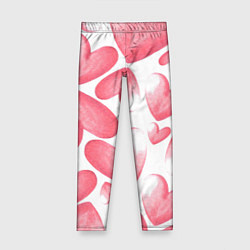 Леггинсы для девочки Розовые акварельные сердца - паттерн, цвет: 3D-принт